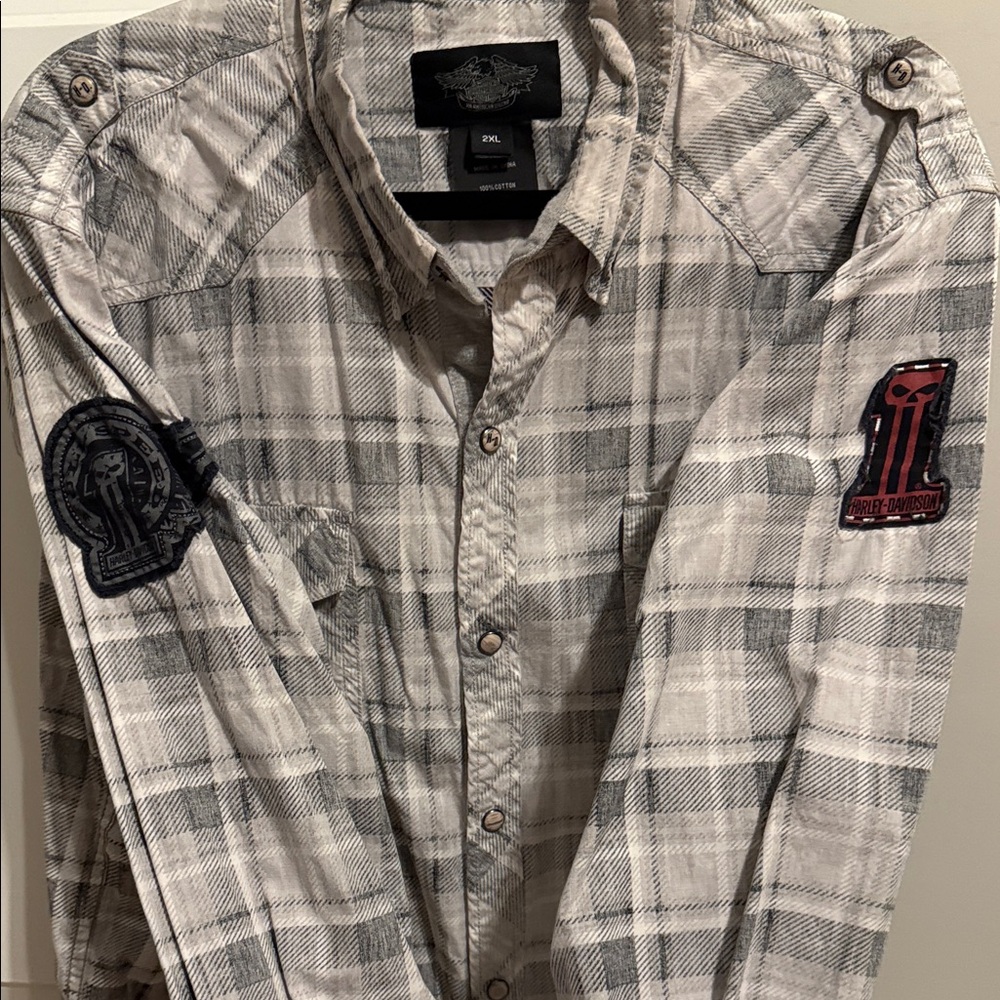Harley-Davidson Black and Gray Plaid Dress Shirt